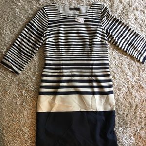 Navy and white striped dress.